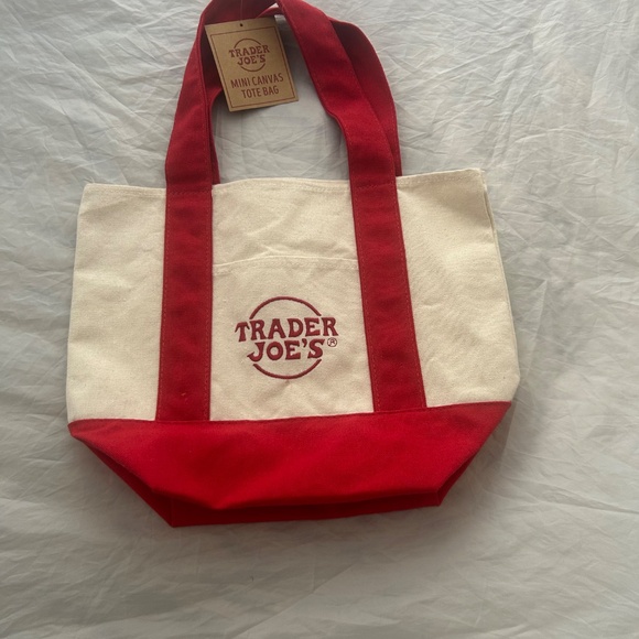 Trader Joe's Mini Canvas Tote Red Color NWT - Picture 5 of 7